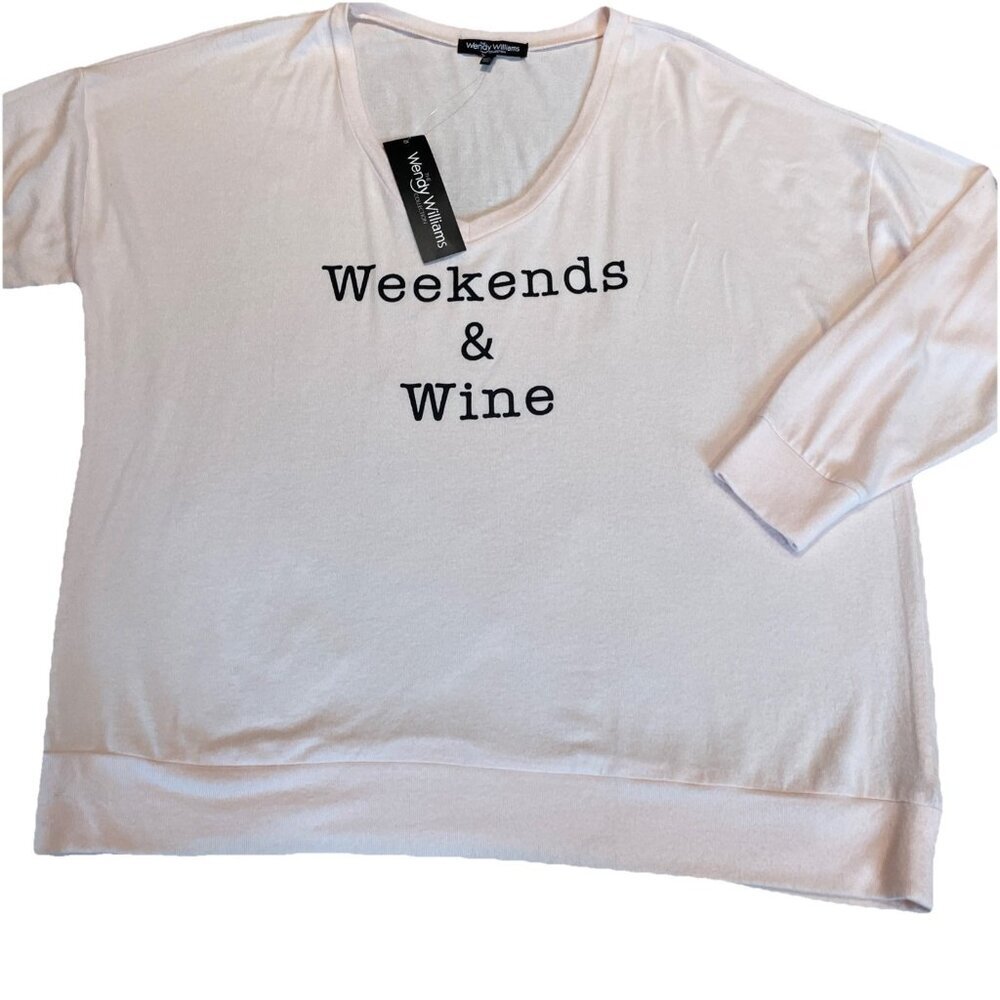 Wendy Williams V-Neck Sweater Women's Size 2X Petal Pink Weekends & Wine NWT